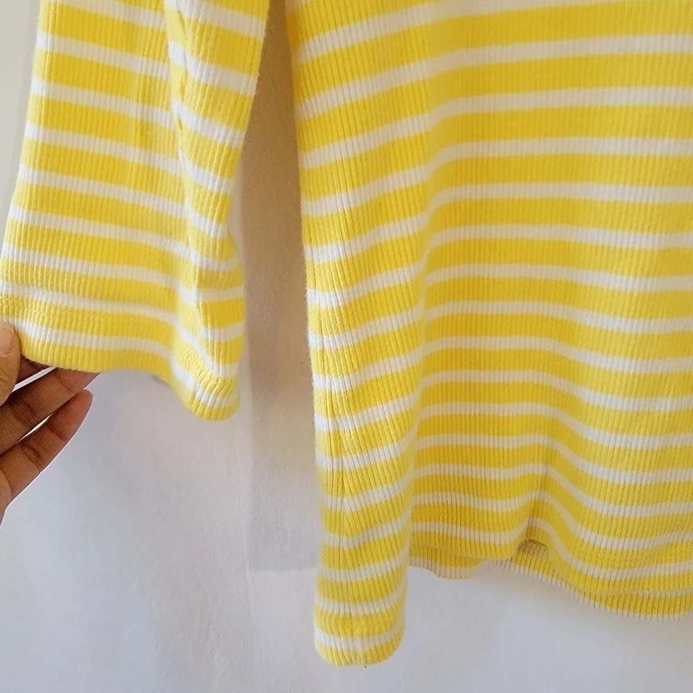 Lauren Ralph Lauren Yellow/White Striped Knit Top Sz M Boatneck 3/4 Sleeve - Picture 7 of 9